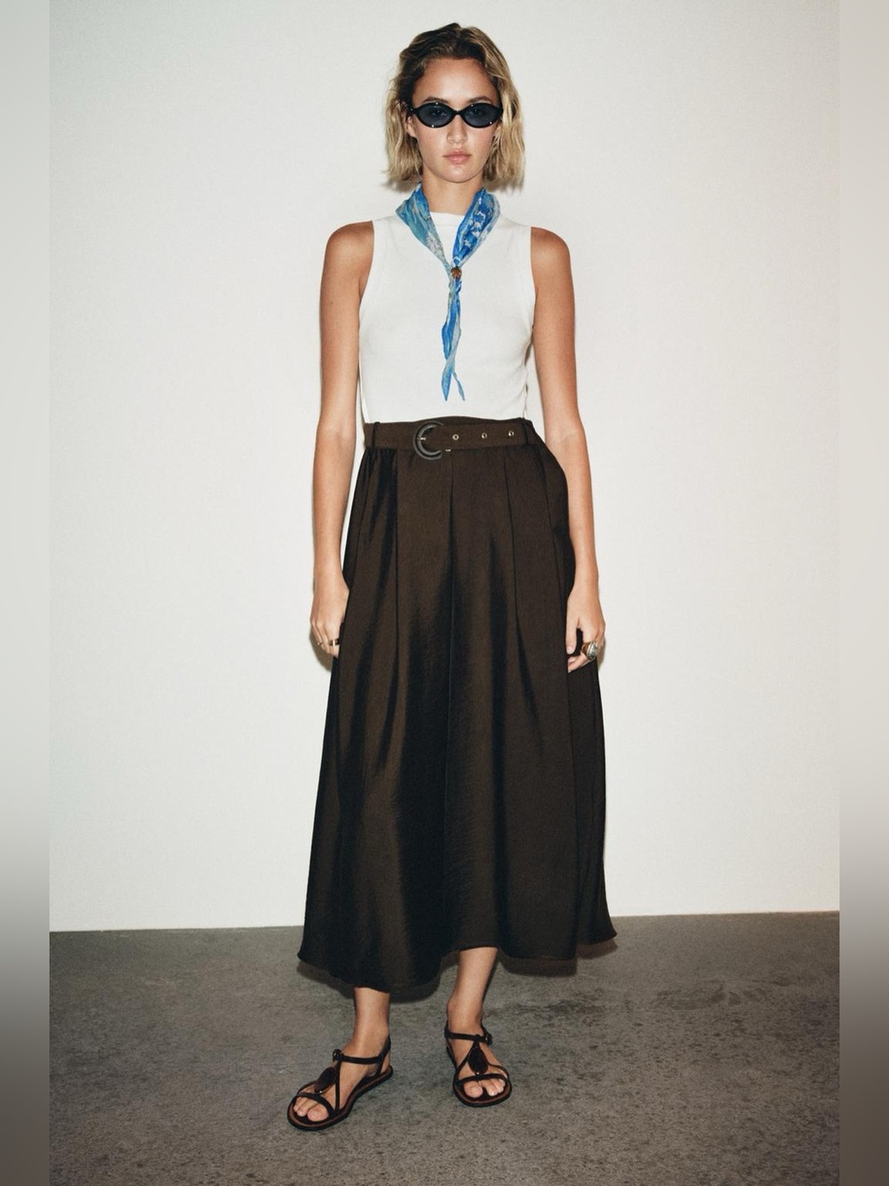 ZARA Combined midi dress with belt XS